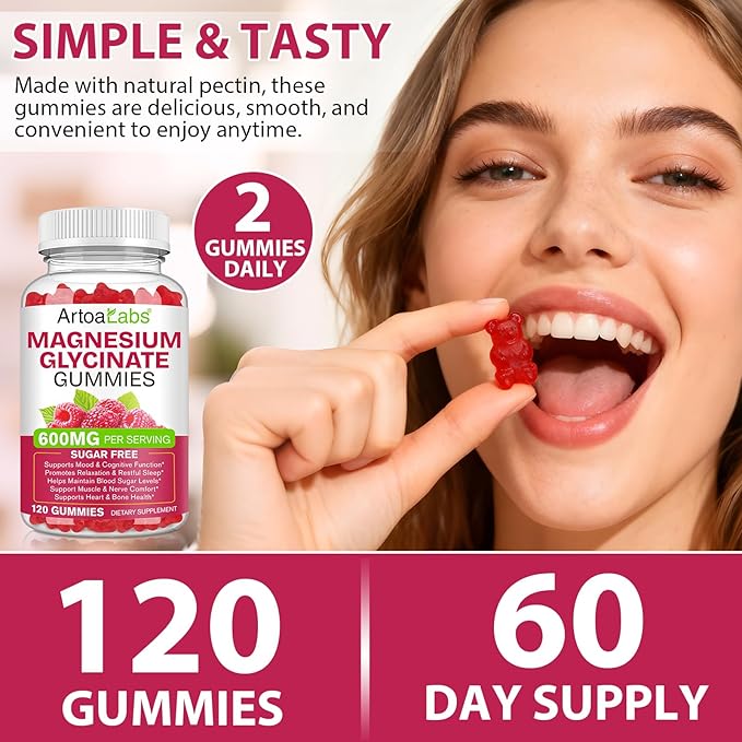 Magnesium Glycinate Gummies with L-Threonate,120pcs Sugar Free Magnesium Complex Gummies for Sleep, Body Support and Relaxation,Non-GMO, Gluten-Free