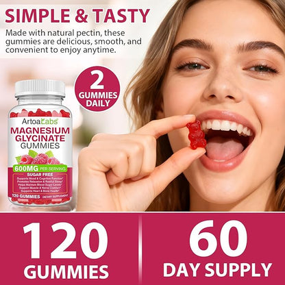Magnesium Glycinate Gummies with L-Threonate,120pcs Sugar Free Magnesium Complex Gummies for Sleep, Body Support and Relaxation,Non-GMO, Gluten-Free