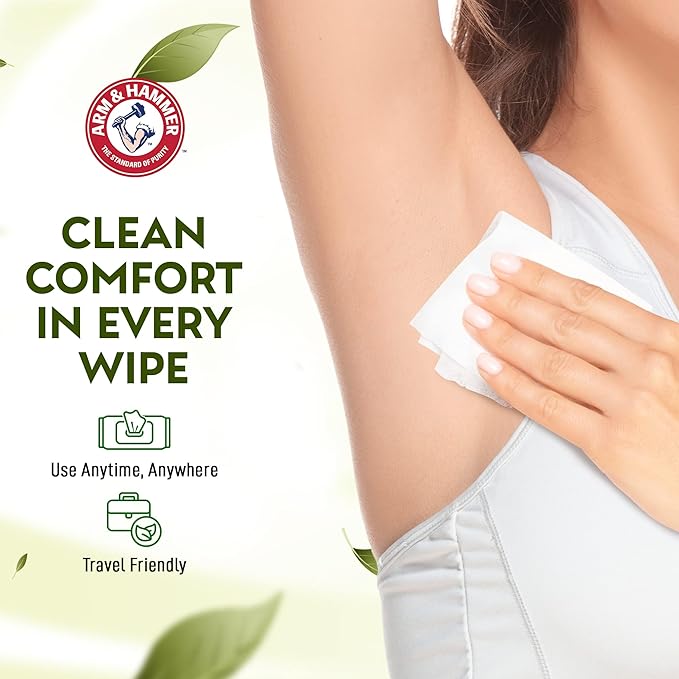 Arm and Hammer Face and Body Wipes for Adults - Deodorant Towelettes 30 Sheets for Women - Shower Wipes for Traveling, Camping, Gym, and Bathing - Alcohol-Free Face Sheets (Simply Fresh)