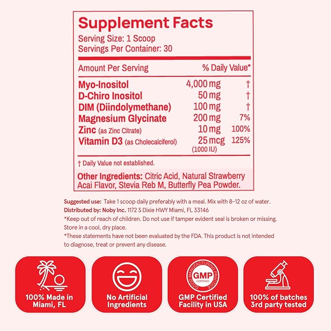Peach Perfect Inositol Powder Multivitamin, Strawberry Acai Flavor – 3 – Supports Women’s Health, 30 SVG