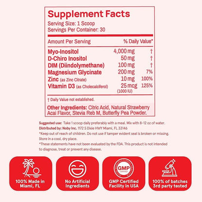 Peach Perfect Inositol Powder Multivitamin, Strawberry Acai Flavor – 3 – Supports Women’s Health, 30 SVG
