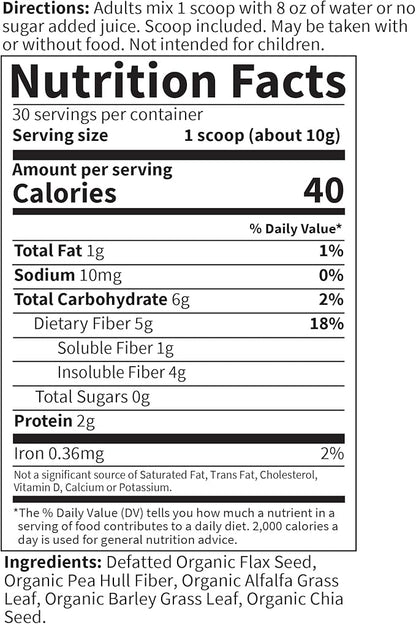 Garden of Life Organic Unflavored Fiber Powder Detox Blend with Chia, Alfalfa & Barley for Herbal Cleanse, Gut Health Support - Detoxifiber - Non-GMO, Gluten-Free, Psyllium Free, Vegan, 30 servings