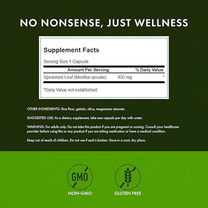 Swanson Spearmint Leaf Full Spectrum Digestive Supplement for Digestive-Comfort-Seeking Adults - 400 mg Mentha Spicata (60 Capsules)
