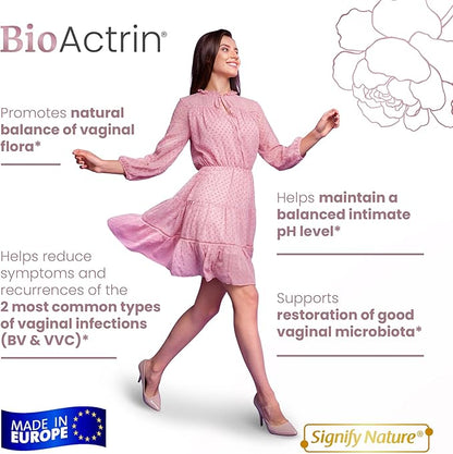 SIGNIFY NATURE Bioactrin Vaginal Probiotics for Women - Bacterial Vaginosis & Yeast Infection Treatment - BV Probiotic - pH Vaginitis Support-28 Pills