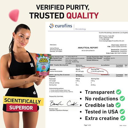 Creatine Monohydrate Gummies Sugar Free 5g - Made in USA - Pre Workout Creatine Chews for Women & Men, Creatine Gummy Candy, Chewable Nutritional Supplements, NSF Certified (Strawberry, 120 Count)