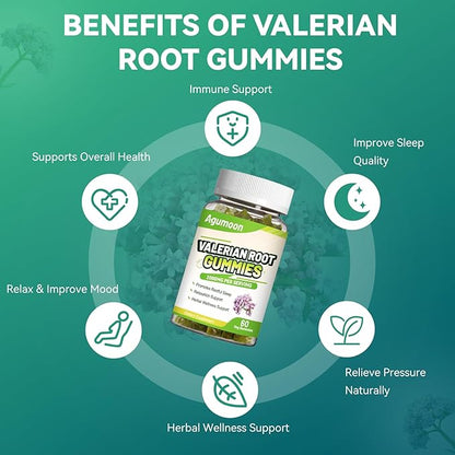 2 Pack Valerian Root Gummies 2000mg, Valerian Root Extract for Relaxation & Mood Support, Herbal Supplement for Kids & Adults, Vegan, Apple Flavor, 120 Count