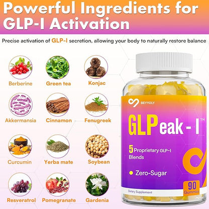 GLP-I Probiotic Gummy for Women and Men, 17-in-1 GLP-I Supplement with Akkermansia Probiotic, GLP-I Berberine Gummies, GLP-I Akkermansia Gummy, Yuzu Flavor, Zero-Sugar, 90 Gummies