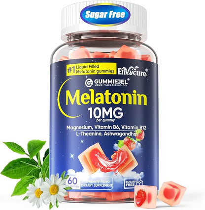EnvyCure Melatonin Gummies 10mg 20mg with Magnesium for Adults | Drug Free | Sleep Aid | Sugar Free | L-Theanine, Ashwagandha, B6, B12, Lemon Balm & Chamomile, Supports Deep Relaxation, 60 Cts