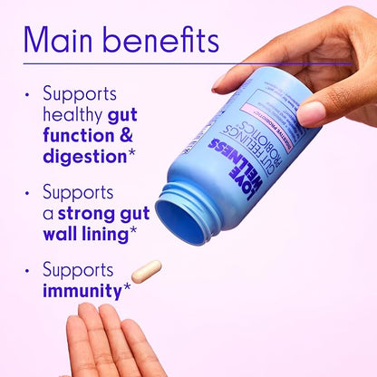 Love Wellness Gut Feelings Probiotic | Gut Health for Women, Digestion Relief & Immune Support Supplement | Womens Probiotic for Gas Relief | 3 Billion CFU | Safe Prebiotic and Postbiotic | 30 Count