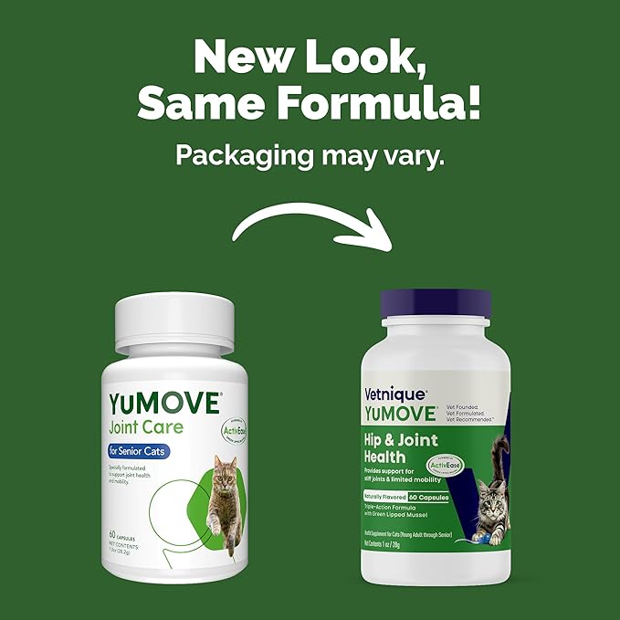 YuMOVE Cat Joint Supplement with Glucosamine, Omega 3, Hyaluronic Acid, & Green Lipped Mussel - Joint Support Supplement - for Senior Cats 60 Capsules