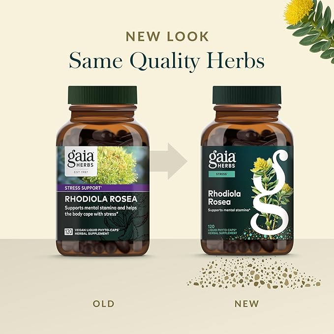 Gaia Herbs Rhodiola Rosea - Stress Support Supplement Traditionally for Supporting Healthy Stamina & Endurance* - with Siberian Rhodiola Root Extract - 120 Vegan Liquid Phyto-Caps (120 Servings)
