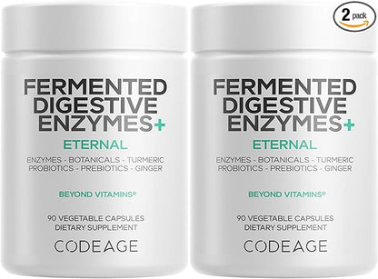 Codeage Fermented Digestive Enzymes Supplement 3-Month Supply - 14 Digestive Enzymes, Probiotics, Prebiotics, Fermented Botanicals, Plant-Based Multi Pancreatic Enzymes - 1 Capsule a Day - 2-Pack