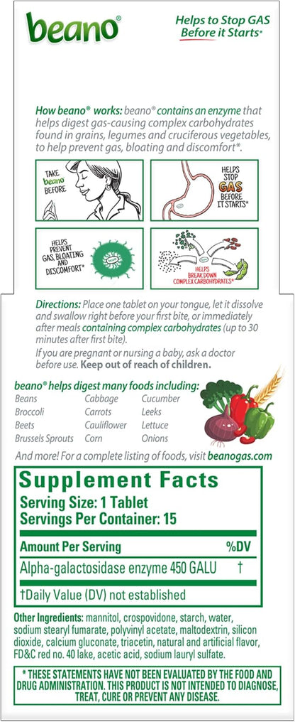 Beano Meltaways Digestive Enzyme Supplement - Strawberry Flavor, Dissolvable Supplement with Enzymes for Digestion, Gas Prevention & Bloating Relief, 15 Count
