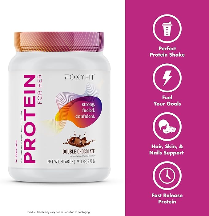 FoxyFit Protein for Her, Vanilla Cupcake Whey Protein Powder with CLA and Biotin for a Healthy Glow (1.85 lbs)