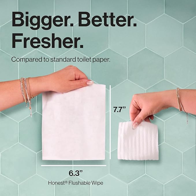 The Honest Company Flushable Wipes for Sensitive Skin, Hypoallergenic, Fragrance-Free, Tropical Leaves Design, 336 Count (4 Packs of 84)