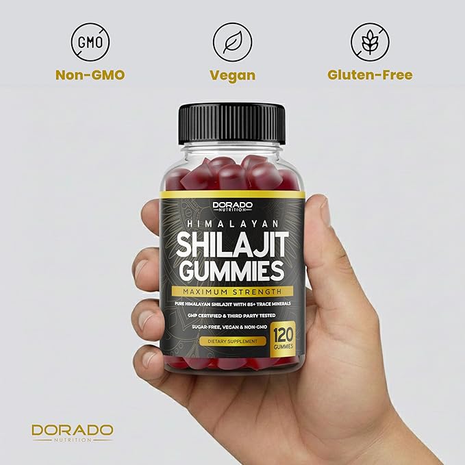 Shilajit Gummies For Men & Women 1000mg (High Potency Gold Grade with 85+ Trace Minerals with Fulvic Acid) - Energy & Immunity Support - Third Party Tested, Non GMO, Vegan & Made in USA (120 Gummies)