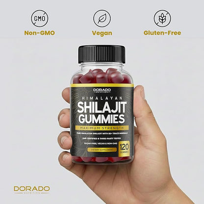 Shilajit Gummies For Men & Women 1000mg (High Potency Gold Grade with 85+ Trace Minerals with Fulvic Acid) - Energy & Immunity Support - Third Party Tested, Non GMO, Vegan & Made in USA (120 Gummies)