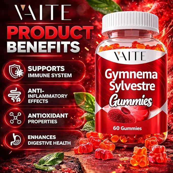 VAITE Gymnema Sylvestre Supplements 600mg – 20:1 Leaf Extract Gummies, Non-GMO, Gluten-Free, Vegan-Friendly, Made with Plant-Based Ingredients, with Antioxidant Properties, 60 Chewable Gummies
