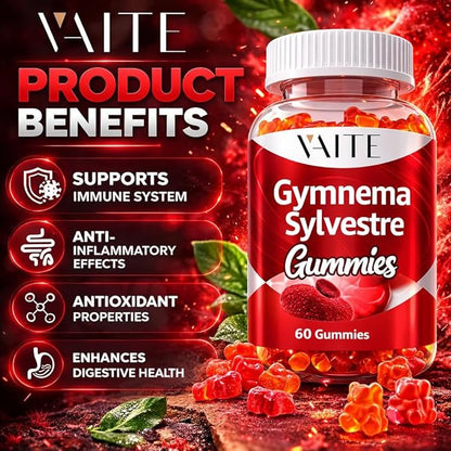 VAITE Gymnema Sylvestre Supplements 600mg – 20:1 Leaf Extract Gummies, Non-GMO, Gluten-Free, Vegan-Friendly, Made with Plant-Based Ingredients, with Antioxidant Properties, 60 Chewable Gummies