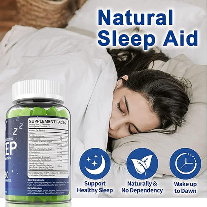 NEVISS Melatonin Free Sleep Aid Gummies for Adults - Magnesium Glycinate Gummies | GABA, L-Tryptophan, Magnesium, Ashwagandha - Non-Habit Forming, Help for Deep Relaxation - Vegan, Lemon Flavor, 1Pack