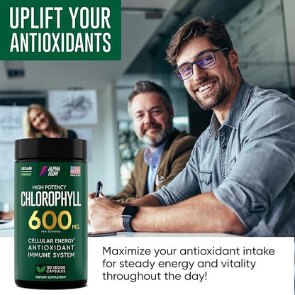 Chlorophyll Capsules 600 mg - Natural Chlorophyll Pills for Women & Men - Highly BioAvailable Chlorophyll Supplement for Energy, Immunity, Skin + Internal Deodorant