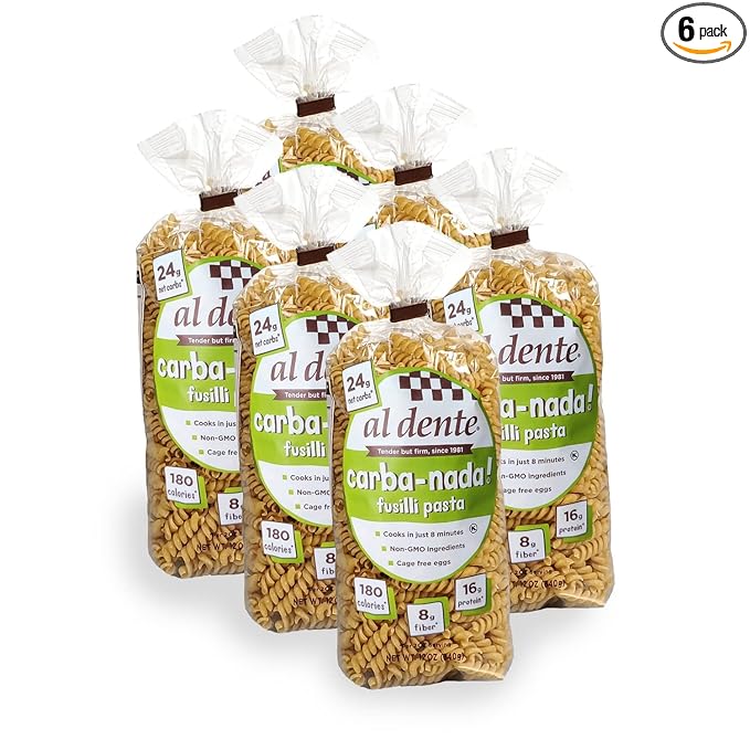 Al Dente Carba-Nada Fusilli - Low Carb, High Protein - Keto & Point-Based Diet-Friendly, Artisanal Pasta Noodles, Cage-Free Eggs & Non-GMO Ingredients. 12oz Bags (Pack of 6)