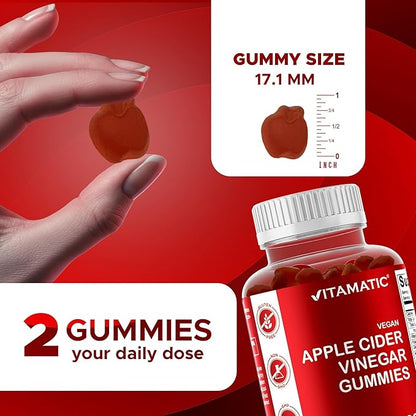Vitamatic Apple Cider Vinegar Gummies - 1000mg per Serving - 60 Vegan Gummies - ACV Gummies for Detox, Weight Loss Support, Energy Boost, Digestion & Gut Health