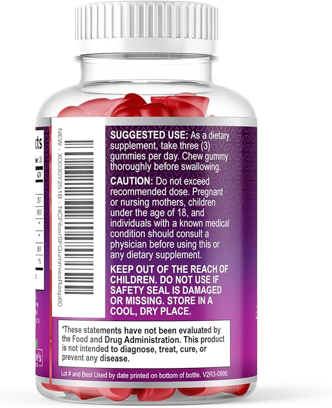 Fiber Gummies 4g Per Serving - Sugar Free Fiber Gummy Supplement for Adults, Daily Prebiotic Gummy Digestive Support - Plant Based Chews, Prebiotics Supports Regularity & Digestion - 60 Gummies