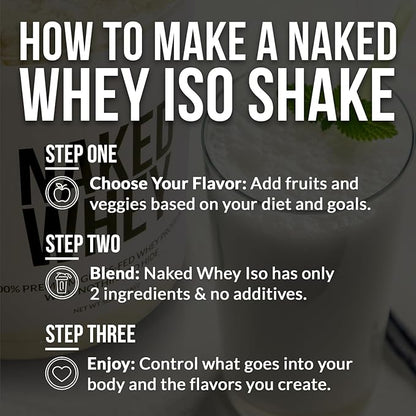 NAKED Whey Isolate Protein - Only 2 Ingredients, 30g Grass-Fed Protein, Zero Carb, Unflavored, Undenatured, Non-GMO, No Soy, Gluten-Free, No Preservatives - 28 Servings