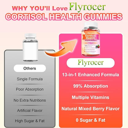 Cortisol Supplements for Women & Men, 13 in 1 Cortisol Detox, Cortisol Manager Reducer with Ashwagandha, Magnesium, L-Theanine, Cortisol Balance Gummies-Hormone Balance, Focus, Calm, zzZ, 60 Cts