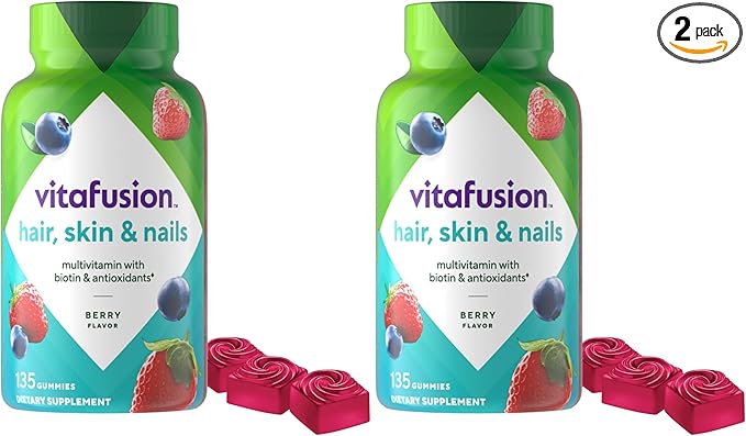Vitafusion Gorgeous Hair/Skin & Nails Multivitamin Gummy Vitamins + Biotin & Antioxidant Vitamins C&E/Raspberry Flavor (45 Day Supply) America’s Number One Gummy Vitamin Brand, 135 Count (Pack of 2)