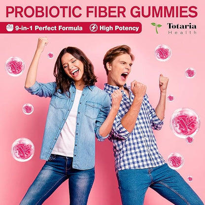 9-in-1 Probiotic Prebiotic Fiber Gummies for Adults Teens, Fiber Supplement Pro with 5 Billion CFU Bacillus Coagulans, Psyllium Husk, FOS, Inulin, ACV for Digestion & Gut, 60 Vegan Watermelon Gummies