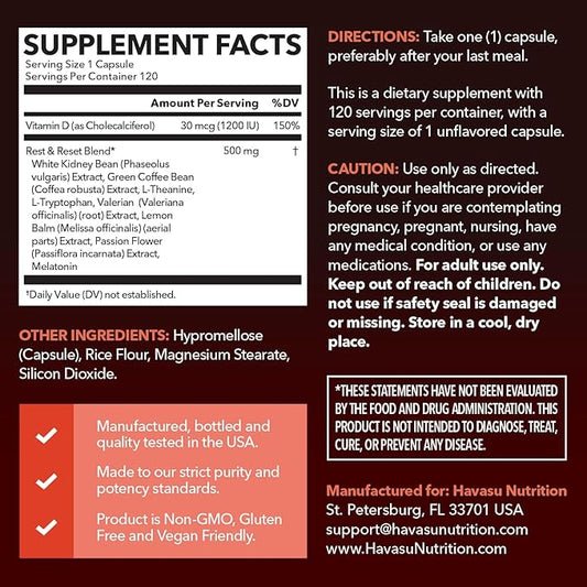 Night Time Fat Burner Metabolism Booster | Appetite Suppressant & Supplement to Support Weight Loss | 120 Weight Loss Supplement Pills for Men