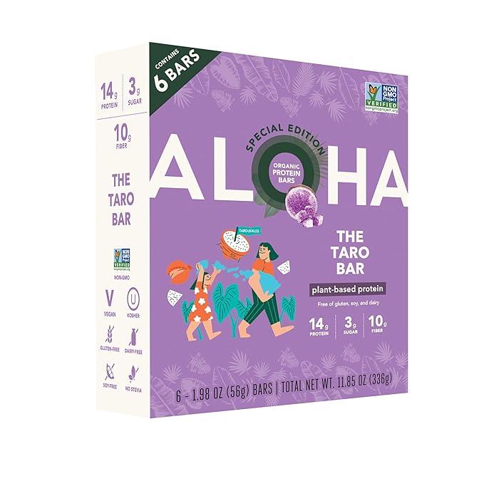 ALOHA Organic Plant Based Protein Bars | The Taro Bar - Special Edition | 6 Count, 1.98oz Bars | Vegan, Low Sugar, Gluten Free, Paleo, Low Carb, Non-GMO, Stevia Free, Soy Free, No Erythritol