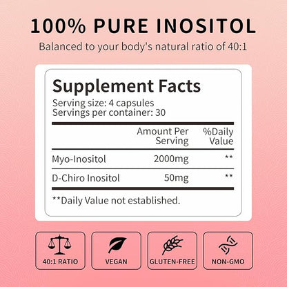 Myo-Inositol & D-Chiro Inositol (40:1 Ratio) - Total Fertility & Reproductive Support for Women - 360 Capsules, 90-Day Ultimate Supply