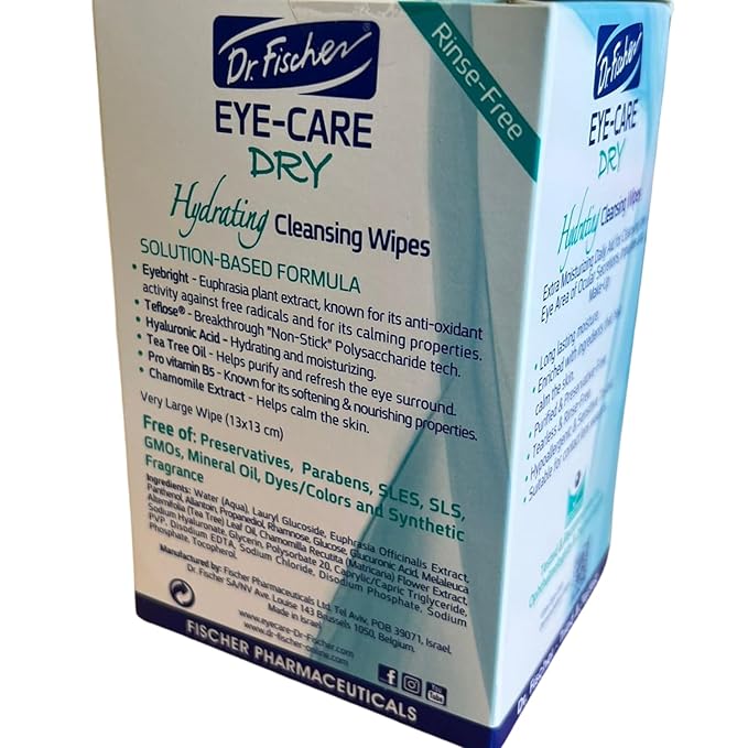 Dr. Fischer Tea Tree Eyelid Wipes - Gentle Eye Wipes for Everyday Dry Eye Relief - Hypoallergenic Makeup Remover (6 packs of 30 wipes each).
