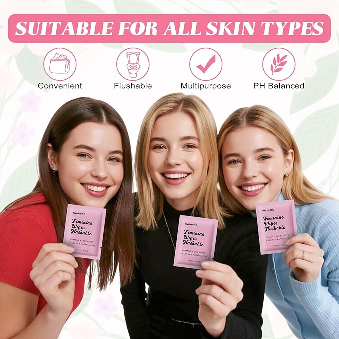 Feminine Wipes Individually Wrapped, Flushable Wipes Travel,Feminine Care Vaginal Wipes for Adult,Women, Girl and Homeless (Pack of 200,Unscented)