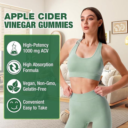 Apple Cider Vinegar Gummies, 1000mg ACV Gummies with The Mother & B12, Apple Cider Vinegar for Digestion, Metabolism, Gut & Energy Support, Immune Health, Keto-Friendly, Vegan, Non-GMO, 60 Count