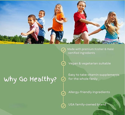 Go Healthy Vitamin C Gummies for Kids, Immune Support, Children Vitamin Gummies, Toddler, Kids Vitamins, Kosher, Halal, Tasty Gummy - 60 Servings