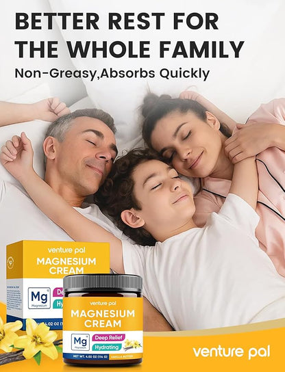 Venture Pal Topical Magnesium Cream, Fast-Absorbing Magnesium Moisturizing Lotion with Coconut Oil, Shea Butter & Hyaluronic Acid, Suitable for Kids