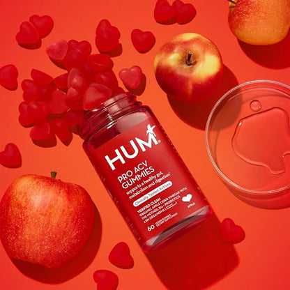 HUM Pro Apple Cider Vinegar Gummies with Probiotics for Digestive Health & Gut Health,100% Organic Apple Cider Vinegar with Mother Gummy Vitamins, Vitamin B12 for Energy Support, 60 ACV Gummies