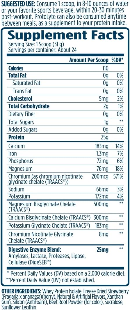 VMI Sports | ProtoLyte Whey Isolate Protein Powder | Low Calorie Whey for Weight Loss and Muscle Gain | Digestive Enzymes | Non-GMO (1.6 lb, Strawberry)