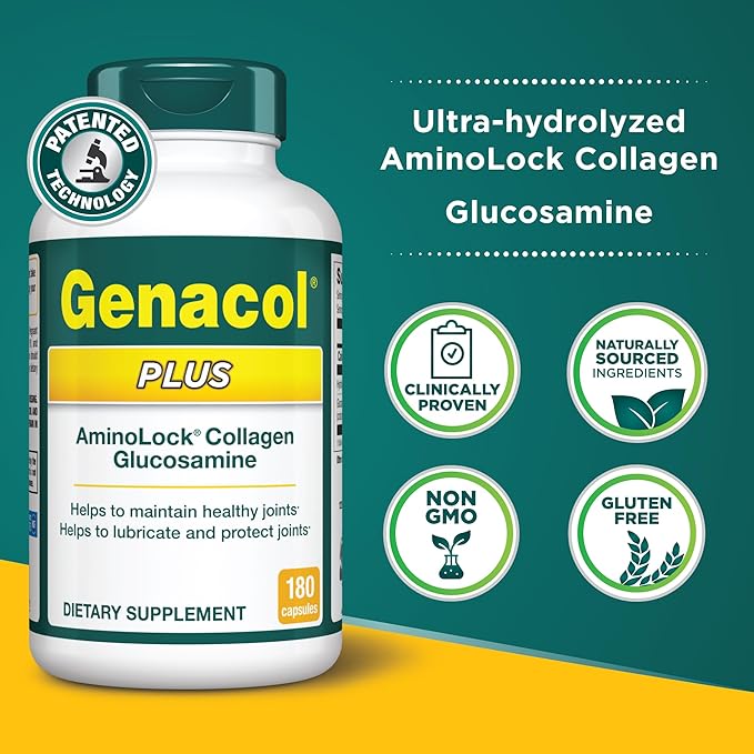 Genacol Plus – Glucosamine and Collagen Joint Supplement, Lubricates, Protects and Maintains Heathy Joints, Relieves Joint Discomfort Plus, 180 Capsules (60-Day Supply)