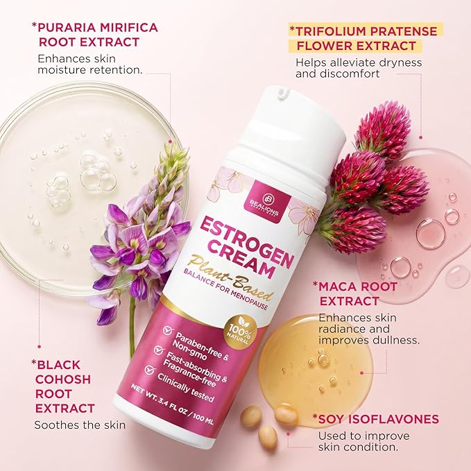 Estrogen Cream For Women Menopause Relief: Natural Phyto-estrogens Cream for Mature Skin - Hormone Balance & Skin Firmness (3.4 Fl Oz)