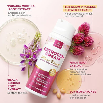 Estrogen Cream For Women Menopause Relief: Natural Phyto-estrogens Cream for Mature Skin - Hormone Balance & Skin Firmness (3.4 Fl Oz)