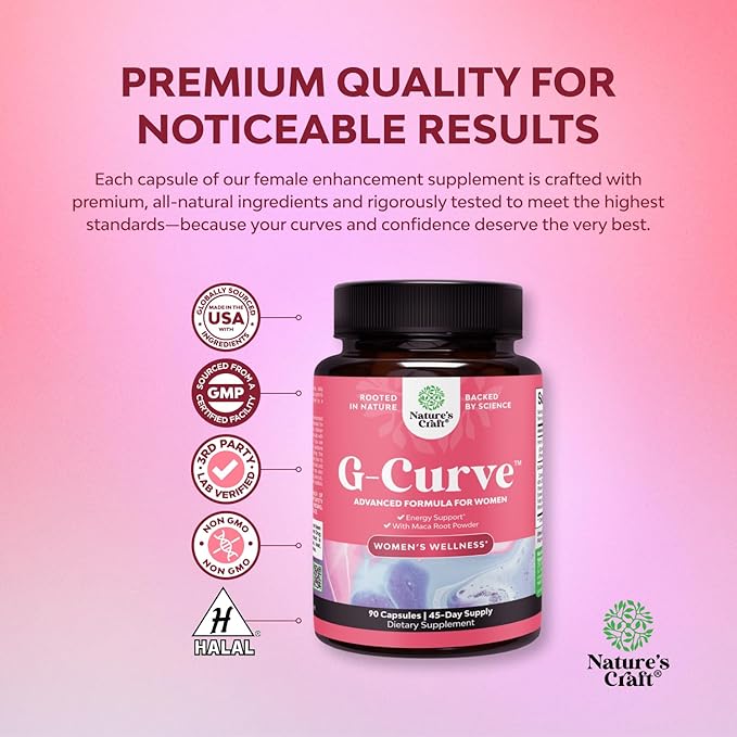 G-Curve Butt and Breast Growth Capsules - Horny Goat Weed Muira Puama & Maca Root for Butt Growth Support - Advanced Herbal Formula - Supports Bigger Butt & Bigger Breast - Easy to Swallow - 90 Count