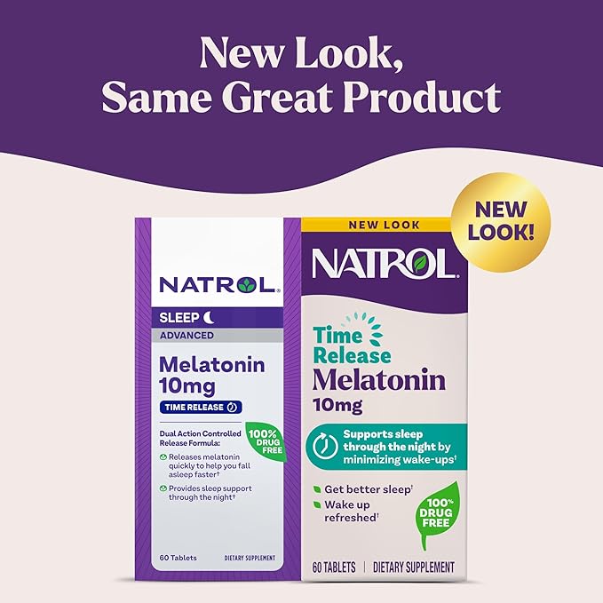 Natrol Melatonin 10mg Time Release Tablets, Sleep Dietary Supplement for Restful Sleep, 60 Melatonin Time Release Tablets, 60 Servings