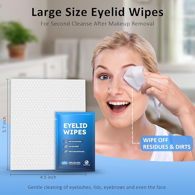 14PCS Tea Tree Oil Eyelid Wipes for Itchy & Dry Eyes, Pre-Moistened Wipes for Styes & Blepharitis, Daily Eye Cleansing Wipes, Hypoallergenic & Soothing For Sensitive Eyes, Stay Hydrated Lid Wipes