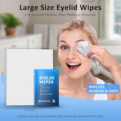 14PCS Tea Tree Oil Eyelid Wipes for Itchy & Dry Eyes, Pre-Moistened Wipes for Styes & Blepharitis, Daily Eye Cleansing Wipes, Hypoallergenic & Soothing For Sensitive Eyes, Stay Hydrated Lid Wipes
