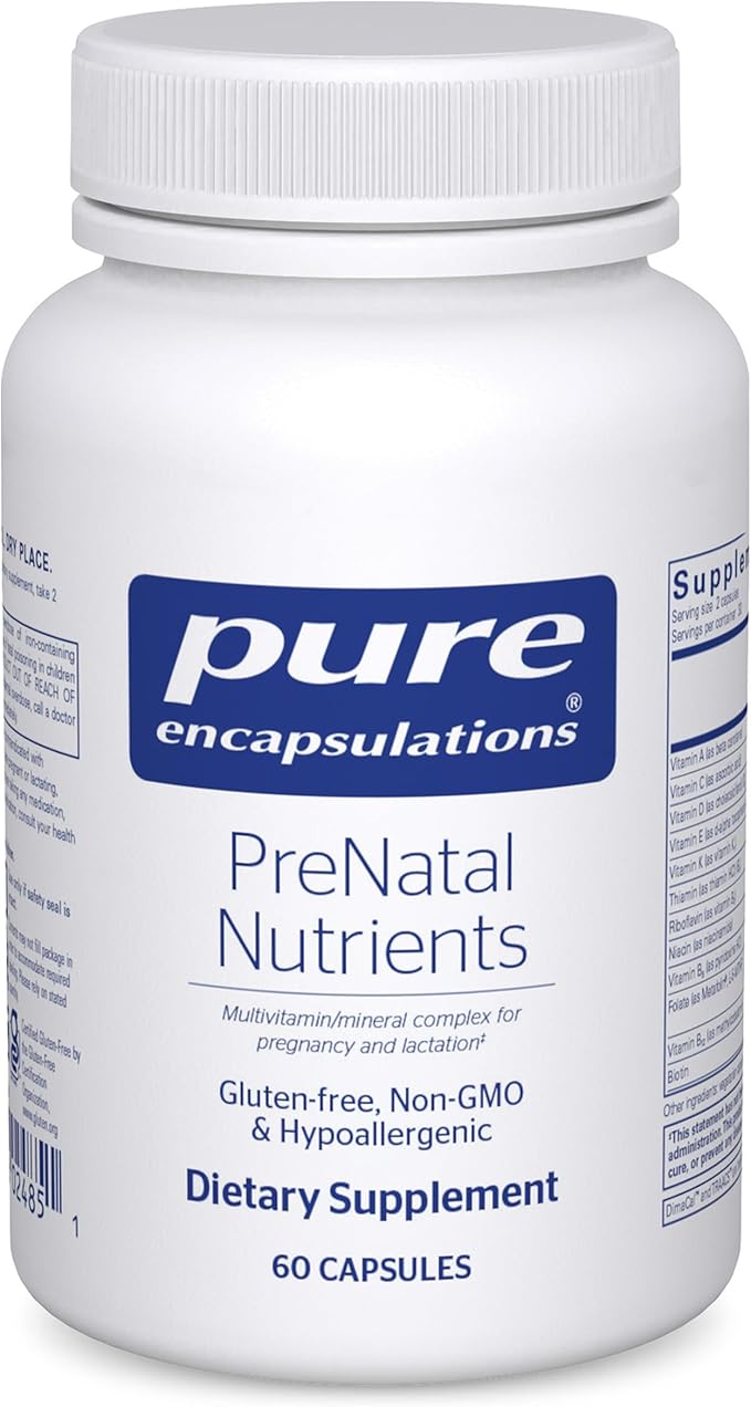 Pure Encapsulations PreNatal Nutrients - for Pregnancy & Lactation - Aids Energy & DNA Development* - with Folate, Choline & Iron - Gluten Free & Non-GMO - 60 Capsules